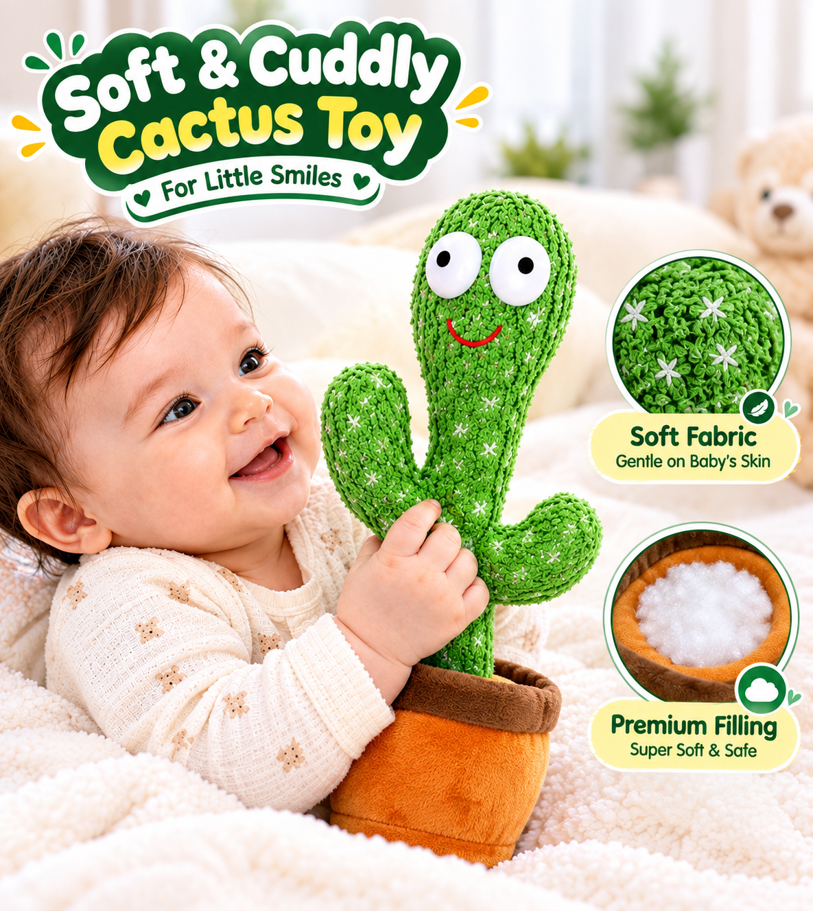 Dancing Cactus Plush Toy with Music, Lights & Singing Function