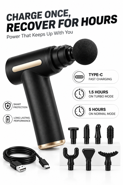 Percussion Massage Gun – 6 Speeds, 8 Massage Heads & Cordless Design