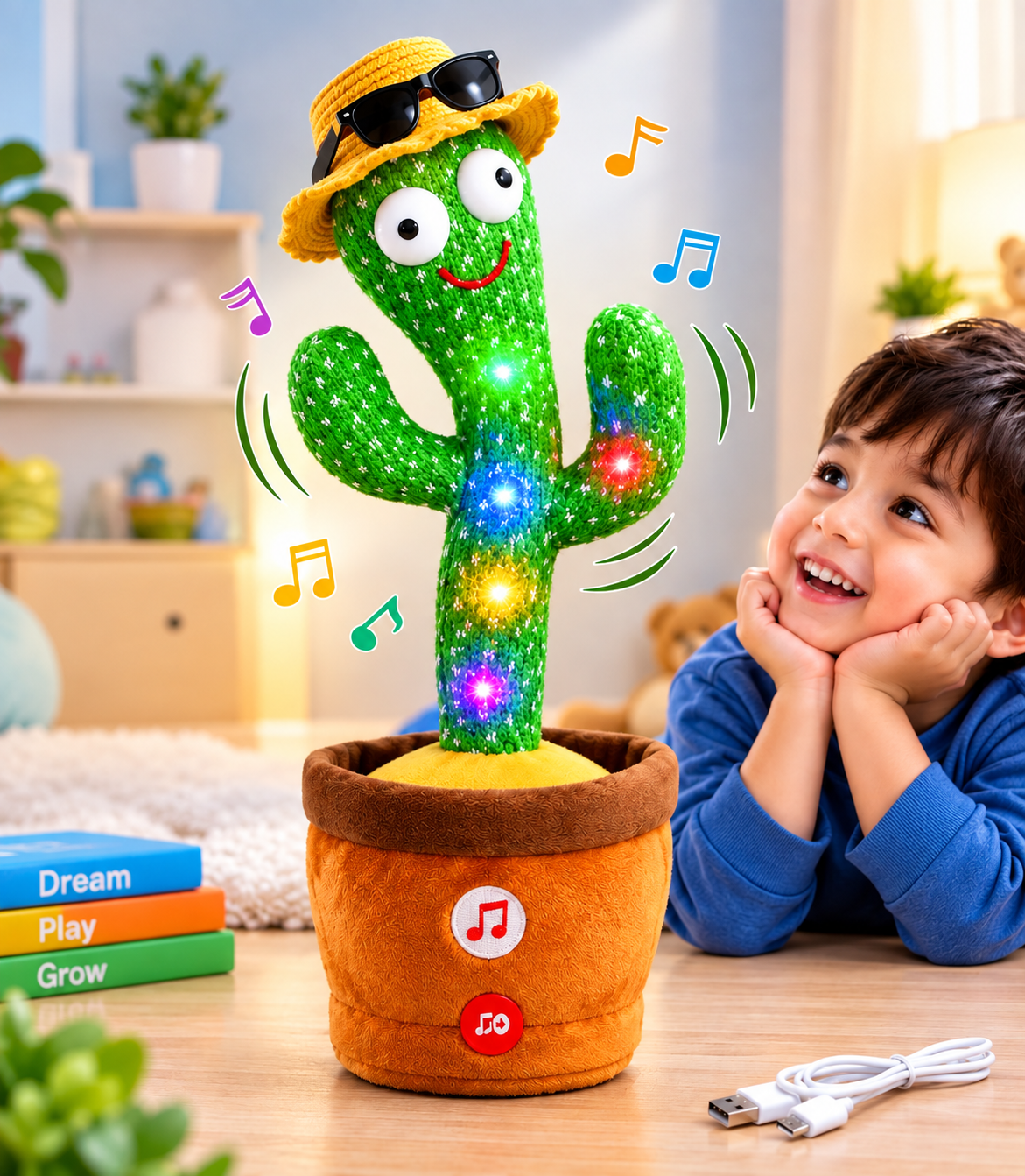 Dancing Cactus Plush Toy with Music, Lights & Singing Function