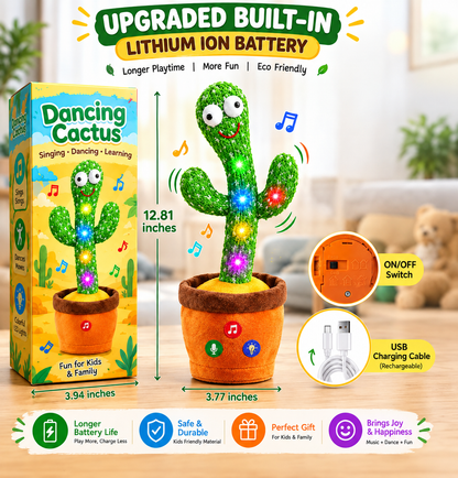 Dancing Cactus Plush Toy with Music, Lights & Singing Function
