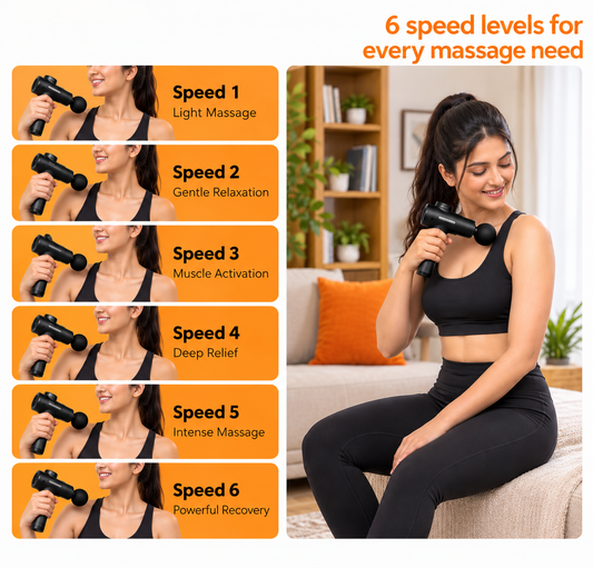 Percussion Massage Gun – 6 Speeds, 8 Massage Heads & Cordless Design